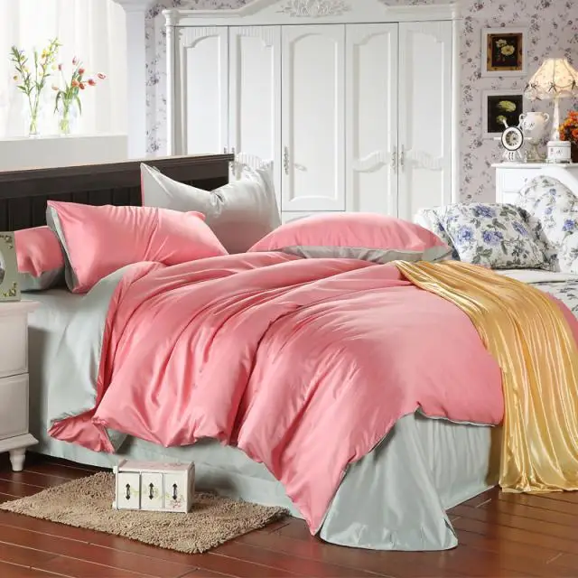 高級固体ターコイズブルーグリーンシルク寝具セットキングサイズクイーン布団カバーベッドシーツシートベッドカバーキルトリネン|silk bedding  set|bedding set kingking size - AliExpress
