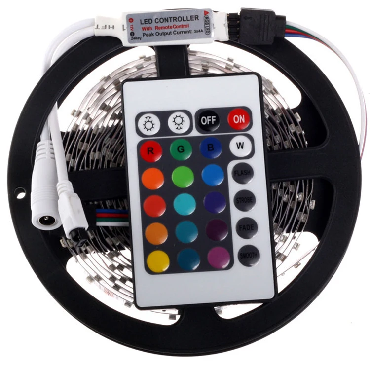 RGB Светодиодные ленты 5 м 300led 3528 SMD + 24key ИК-пульт гибкие с подсветкой Клейкие ленты DC 12 В дома украшения Лампы для мотоциклов