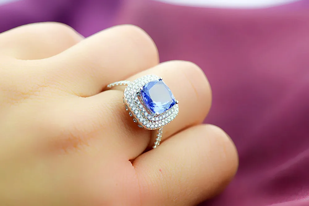 2.3-2.5ct синий драгоценный камень кольца 0.4ct природных алмазов 18 К золото Для женщин Танзанит синий кольцо Ювелирные украшения Роскошные Быстрая Diana