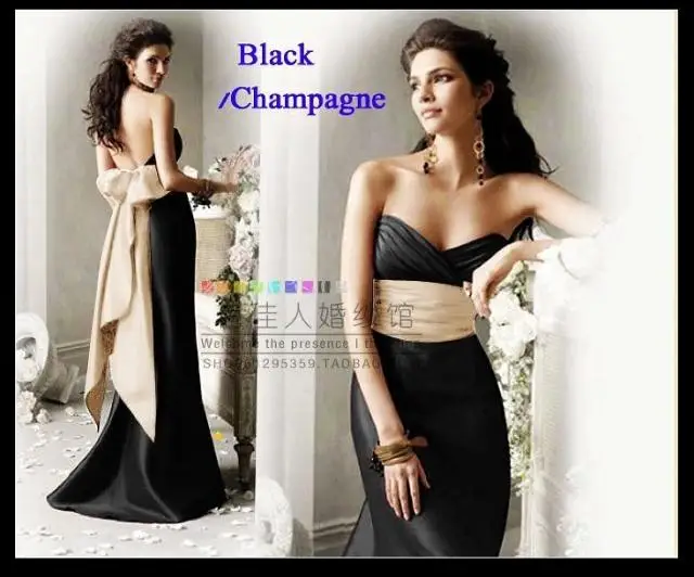 black satin Русалка новая мода красный бант пояса милая рукавов пром длинные дешевые Платья Невесты