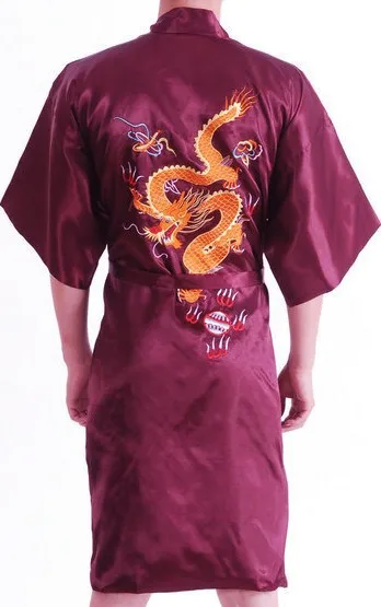 Лидер продаж Китайский Мужской Атласный шелковый халат кимоно с вышивкой банное платье Hombres Vestido Dragon Размер S M L XL XXL XXXL S0103