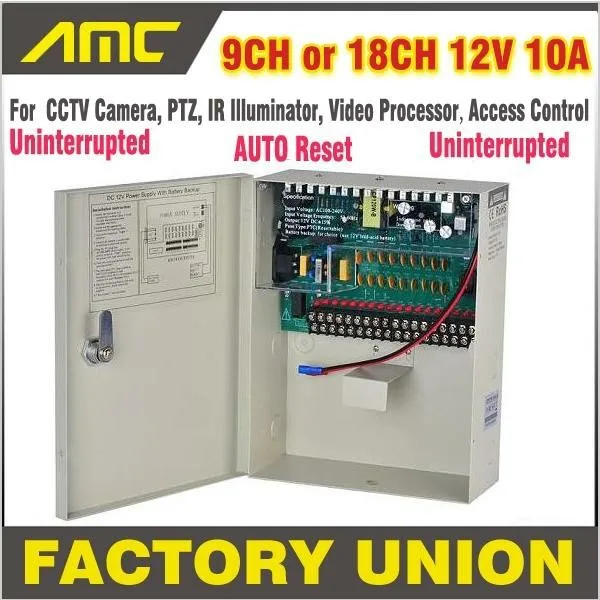 Высокое качество CE RoHS непрерывный CCTV Блок питания 9CH 18CH 12V 10A непрерывный 9 канал 18 каналов для камеры видеонаблюдения