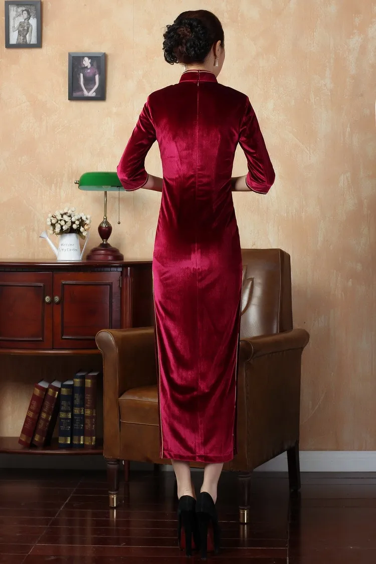 Шанхай история изысканный Китай Стиль Cheongsam платье, Женская мода осень Вышивка зимнее платье бархатное платье Qipao T0001