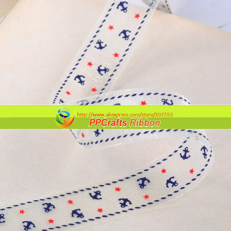 Морской/плавающей/перетащите якорь desgin 3/8 дюймов(9 мм) печатные органза ленты