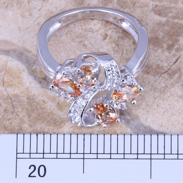 Невероятный Шампанское Morganite Серебряный Штампованные 925 Для женщин кольцо Размеры 6/7/8/9 r0919