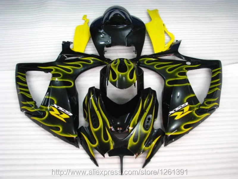 Впрыска ABS для SUZUKI K6 06 07 Желтый Пламя в черном цвете GSXR750 GSX-R750 GSXR 750 2006 2007 GSXR-750 обтекателя Кузов