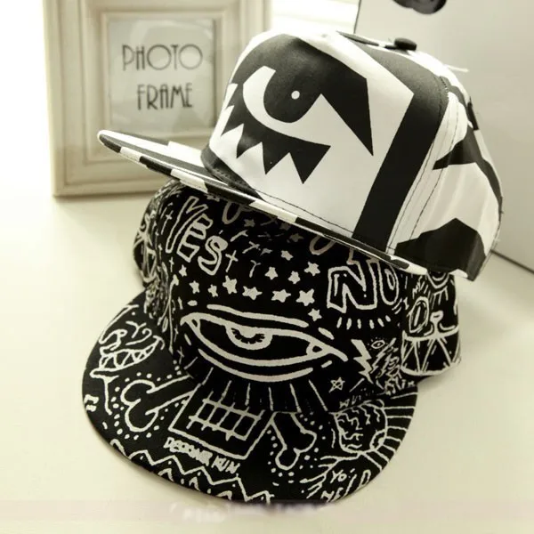 Новая мода унисекс Snapbacks черный, белый цвет граффити средства ухода для век личность хип хоп кепки повседневное Бейсбол кепки Солнцезащитная шляпа