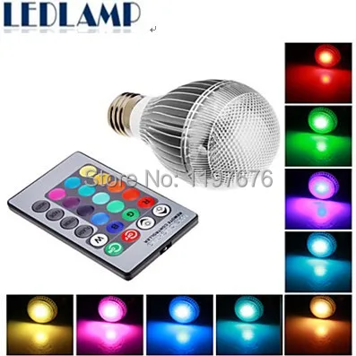 Бесплатная Доставка 2 шт/комплект E27 RGB светодиодные лампы 9 Вт AC110V 220 В 85-265 В светодиодные лампы с Дистанционное управление несколько цветов