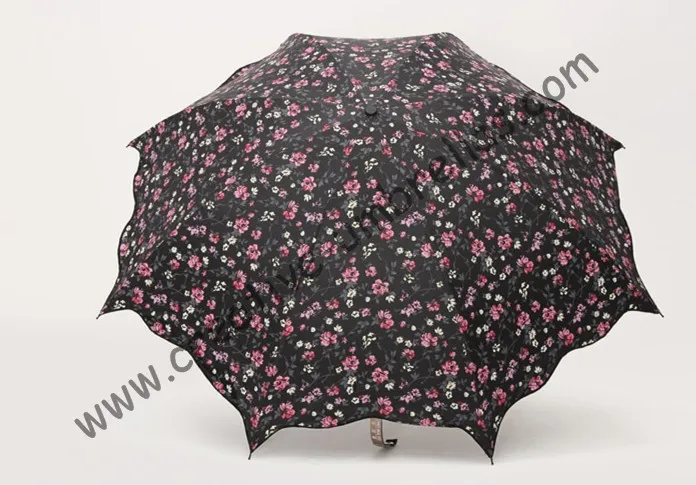 Зонтики листьев лотоса, 100% солнцезащитный крем, UPF> 50 +, ladies'parasol, с цветочным принтом, 210 т черный серебряное покрытие, Вишня зонтик, два раза