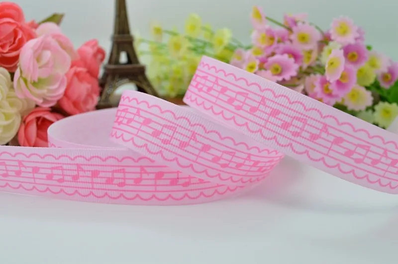 DUWES 7/" 22 мм розовый Note маленький розовый напечатанный grosgrain лента, лента для волос «сделай сам» материалы ручной работы 50 ярдов OEM