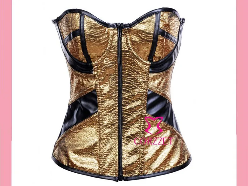 Для Похудения Body Shaper дамы молнии золото корсет Топ сексуальный ПВХ корсеты корсетные Для женщин Push Up Overbust Корсеты и бюстье S-XXL