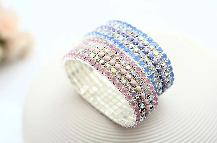 Новинка, популярные браслеты с кристаллами, разноцветные, 5 строк, эластичные браслеты для женщин, подарок, B033