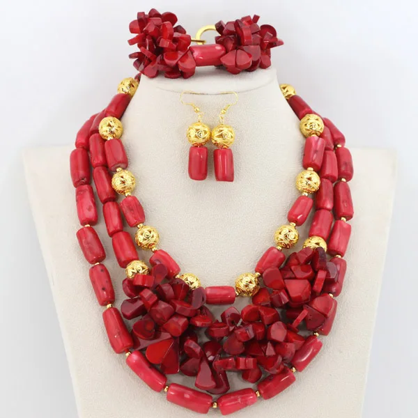Замечательный Африканский коралловый Бусины Jewelry африканском стиле красного цвета, комплект из Ювелирные наборы мода в нигерийском стиле