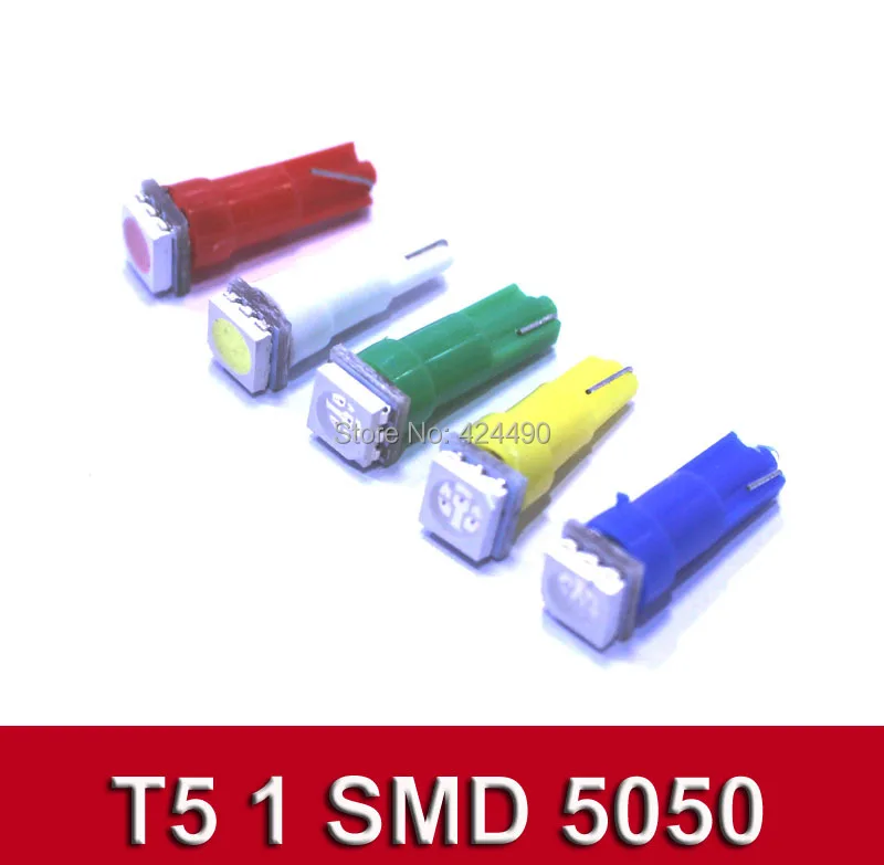 50 шт. светодиодный светильник для салона автомобиля T5 1 SMD 5050 Светодиодный светильник на приборной панели 1 светодиодный светильник для автомобиля лампа желтого/синего/зеленого/Красного/белого цвета