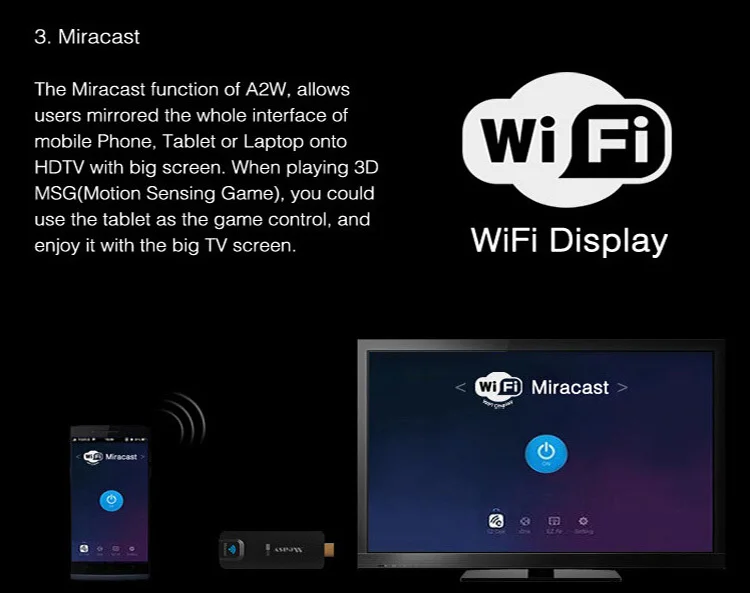 Ezcast sem fio, Airplay, Android, IOS, Windows, Airplay, HD 1080P, A2W