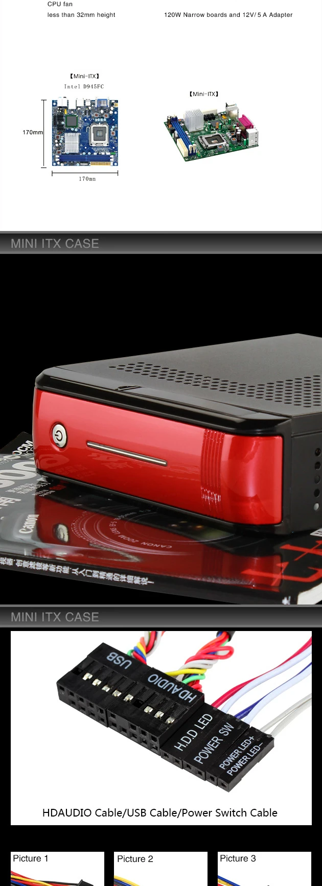 Realan черный мини ITX чехол E-3015 с 120W DC Питание 12V 5A адаптер