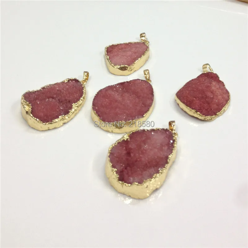 H-dp110 форма Вишенка Druzy Камень Цепочки и ожерелья подвеска золота гальваническим 35-50 мм длинные ramdom в Форма