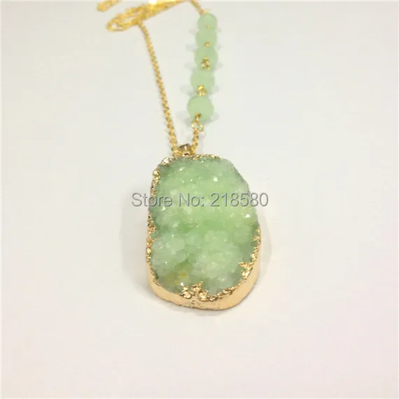 Sn-076 Druzy ювелирные изделия зеленый лайм кристалл Druzy кластера кулон Цепочки и ожерелья с Розария цепи