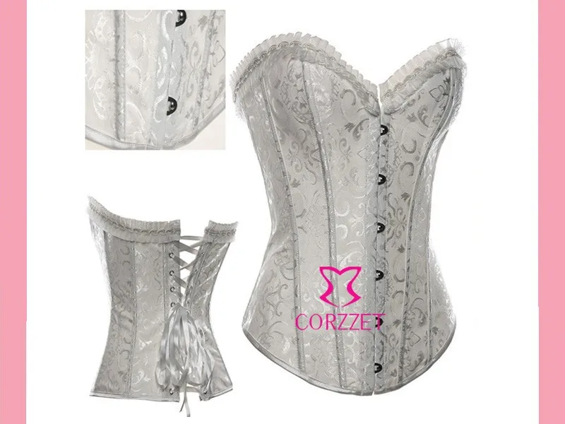 Горячие Кружево Назад атласная жаккардовая полный Сталь костей Shaper Корсет черный S-6XL плюс Размеры Эротическое белье Топ Цветочные Бюстье корсетные
