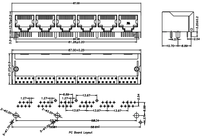30 шт. 1x6 Порты 59 серии женский RJ45 сети Ethernet LAN печатной платы разъем разъема Jack