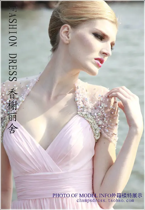 Новых моде vestidos халат де вечер розовый шифон кристалл cap рукавом formales sexy party платье вечернее Платье