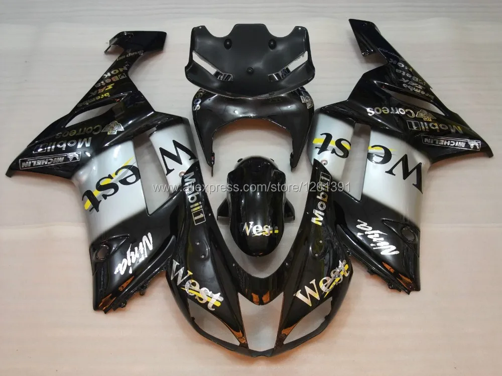 WEST серебро черный Обтекатели для Кавасаки ниндзя ZX 6R 636 07 08 ZX-6R 07-08 ZX6R 2007 2008 ZX 6R 07 08 и задние крышки