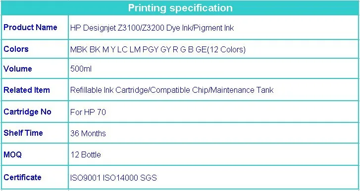Winnerjet лучшие чернила для hp Designjet Z3100/Z3200 пигментные чернила- 500 мл каждого цвета