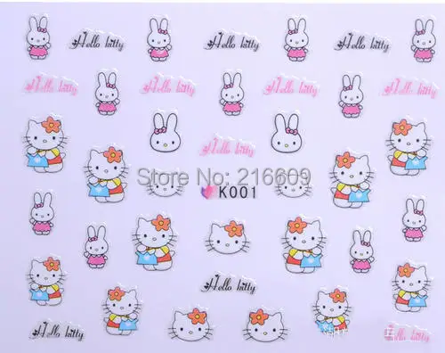 Наклейка на палец 22 листа/партия Смешанные 11 видов конструкций 3D hello kitty наклейки для ногтей украшения K001-011