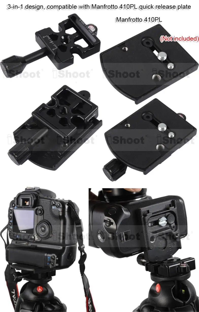 3-в-1 металлическая зажим для Manfrotto 200PL 410PL RRS Совместимость с Arca-Swiss KIRK kangrinpoche BENRO Камера шаровая Головка для штатива-трипода из Quick Release Plate