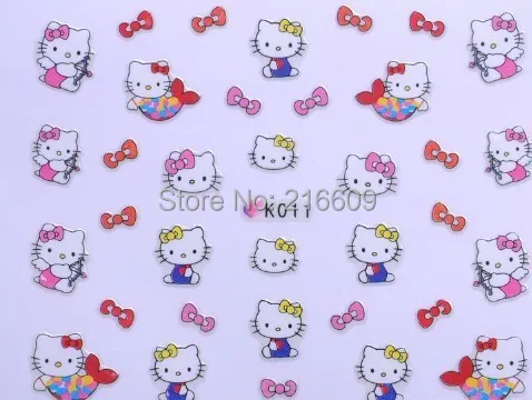 Наклейка на палец 22 листа/партия Смешанные 11 видов конструкций 3D hello kitty наклейки для ногтей украшения K001-011