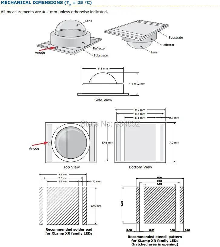 11-Xlamp XR-E Mechanical Dimensions