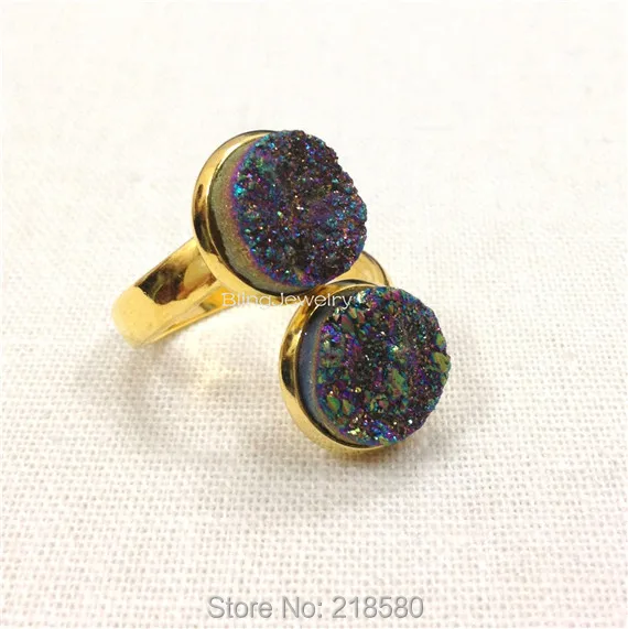 Титановое кольцо Howlite Double Druzy с золотым ободком RM13641