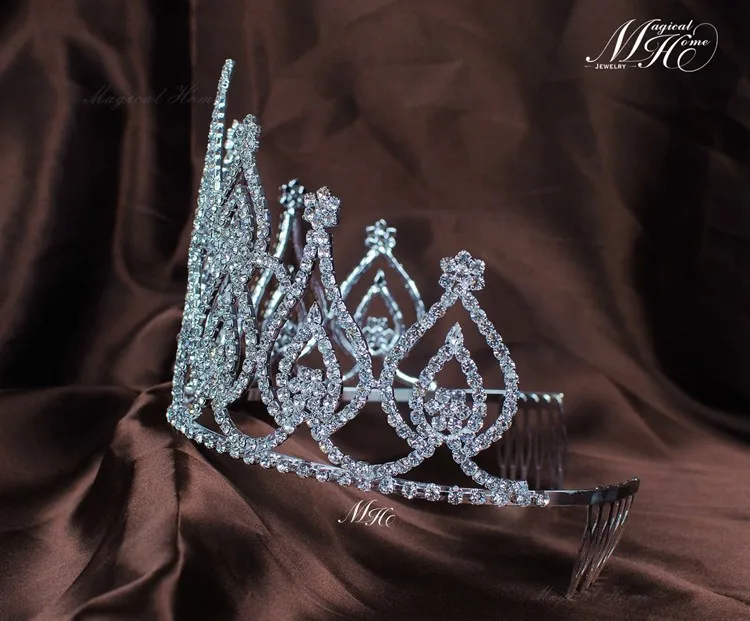 Красота Pageant тиара с гребень для волос прозрачные стразы Корона Diamante свадебный головной убор невесты костюмы для Для женщин