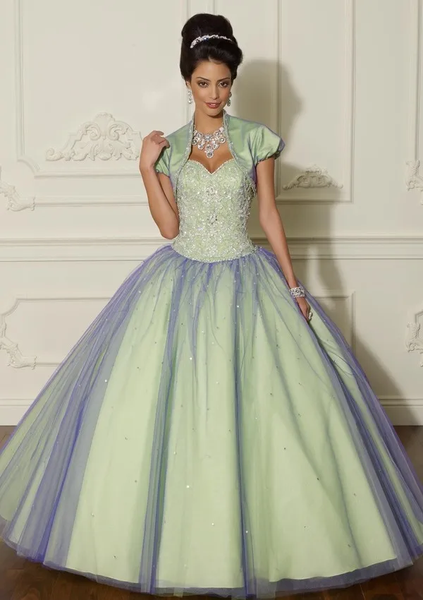 Кристалл блёстки вышивка бисером Quinceanera платья с курткой бальное платье сердечком сексуальный повязки органза ну вечеринку платье 15 год Q15
