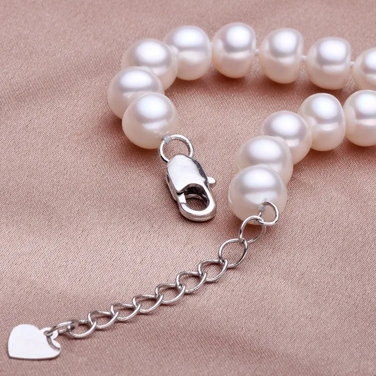 ASHIQI натуральный пресноводный жемчуг ожерелье Настоящее Белое 925 пробы Серебряная Пряжка ювелирные изделия для женщин Свадебные