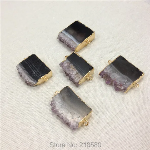 H-AMD41 сырье Druzy аметисты Агат срез подвеска с золотым гальваническим, две петли