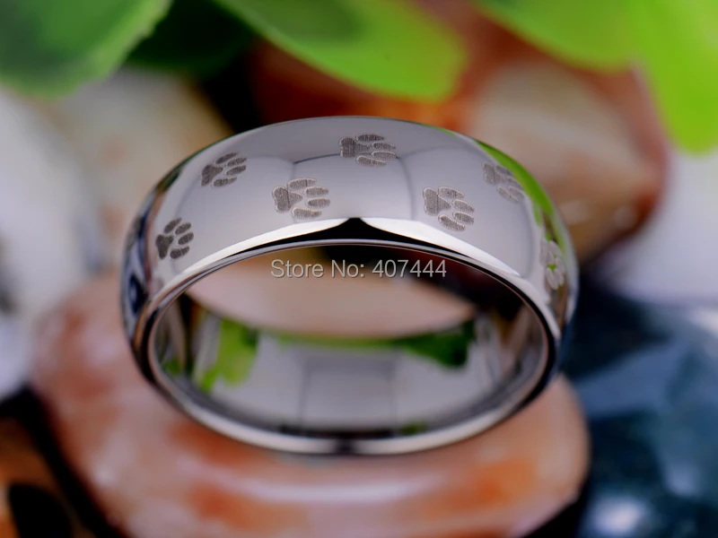 Бесплатная доставка YGK JEWELRY Лидер продаж 8 мм Блестящий серебряный купол с принтом собаки животное кольца Для Мужчин's Вольфрам обручальное