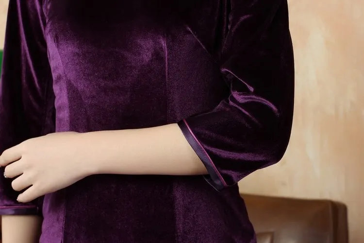 Шанхай история три четверти рукав короткий Cheongsam винтажное платье по колено Qipao воротник-стойка Cheongsam Qipao