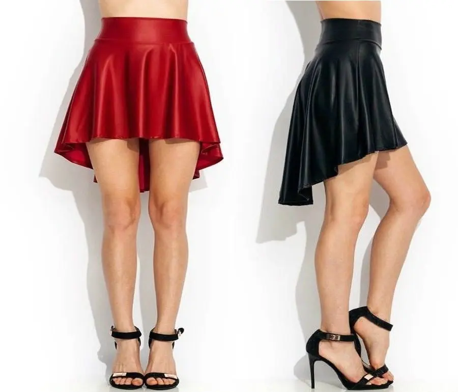 Faux Leather Dance Party Casual HighLow Skater Skirt