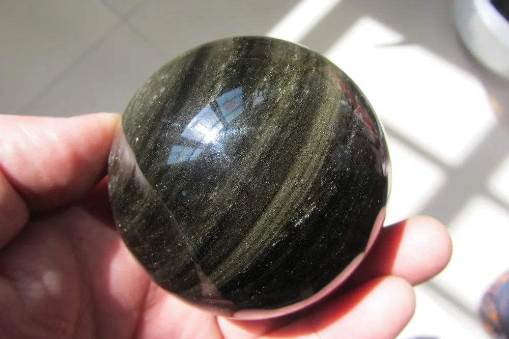 353.7 г Природные обсидиана POLISHED СФЕРА BALL Отличительной Исцеление