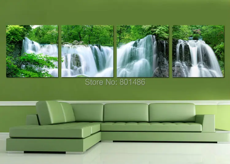 Весна водопад большой 4 шт. современный Wall Art Живопись Пейзаж картина Печать на холсте Прямая поставка