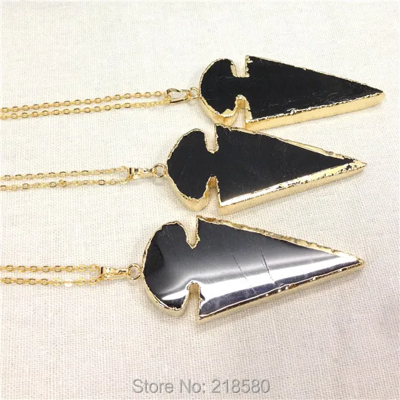 Sn-006 черный Aagate Arrowhead кулон Цепочки и ожерелья золото гальваническим