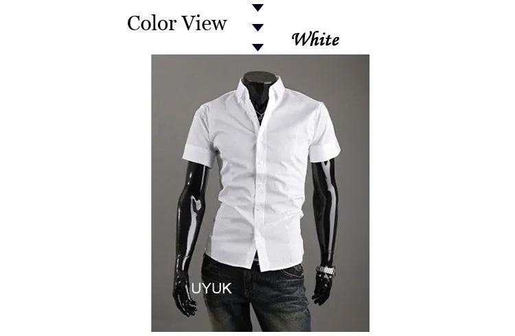 Летний стиль года, Новое поступление, модная мужская Однотонная рубашка с короткими рукавами, приталенная стильная рубашка для мальчиков в деловом стиле Camisa