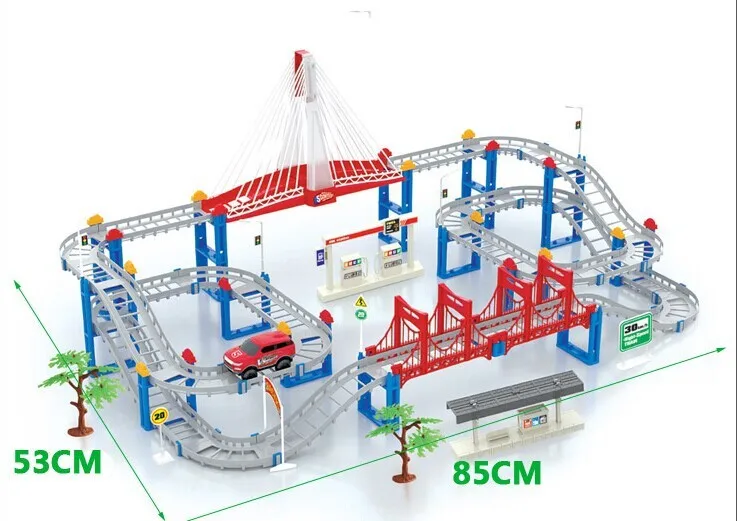 Игрушками поездом электрический вагон Железнодорожный виадук Многослойные 138 шт./компл. железнодорожный поезд трек игрушки для детей; комплекты для детей; подарок для ребенка