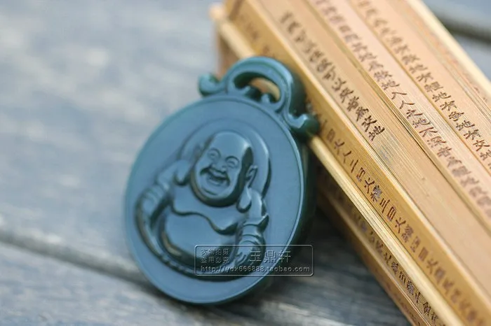 Подлинный медальон hetian jade основной натуральный нефрит из качественного материала и Смеющийся Будда карты