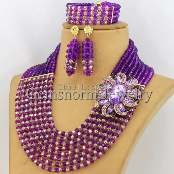Африканский Кристалл Бусины Jewelry Set оптом модные фиолетовый/золото нигерийской свадьбы Бусины комплект ювелирных изделий Бесплатная