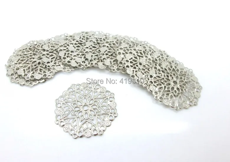 shipping-100pcs украшение выводы филигрань Инструменты для наращивания волос цветок Серебряный тон Hollow подарок украшения DIY 3.5x3.3 см, j0646