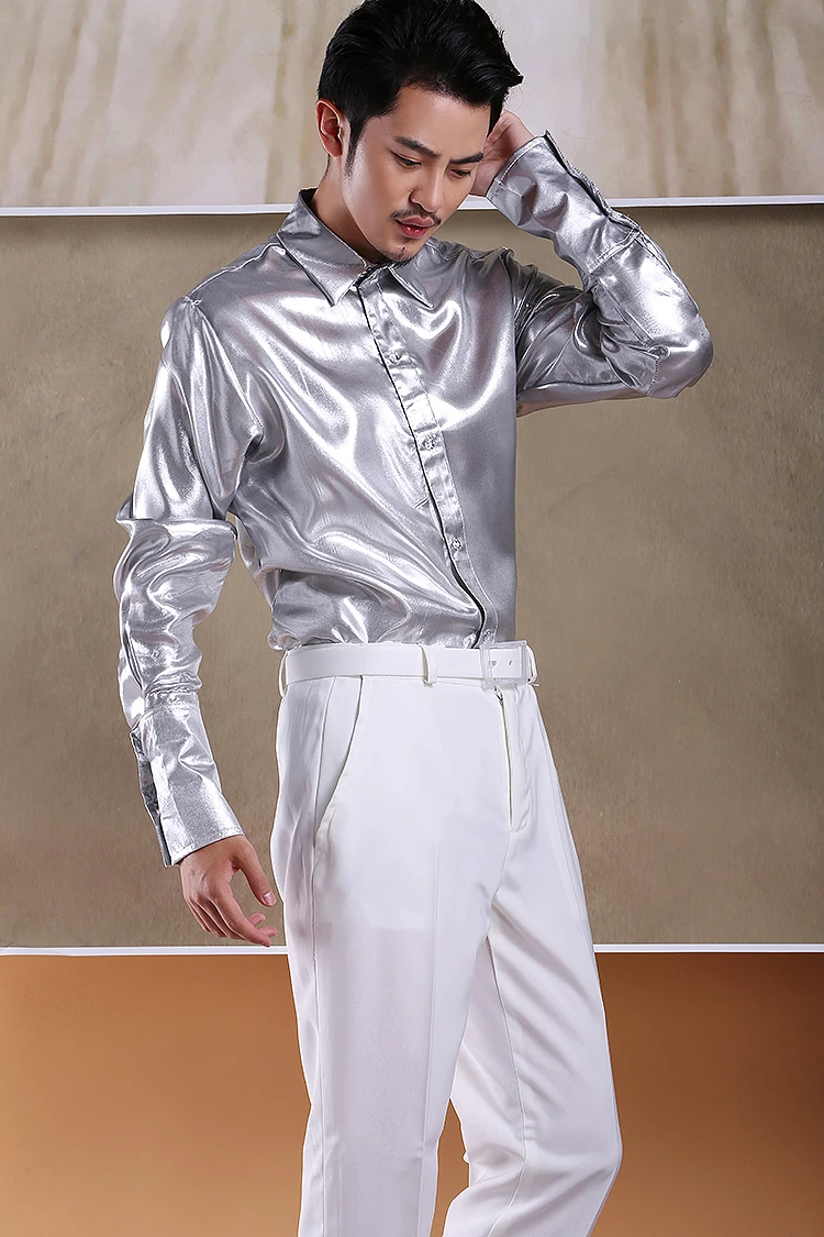 5 шт./лот горячая мужская Серебряная Золотая театральная вечерняя Легкая рубашка для сцены плюс размер костюмы clothig/s-xxxl