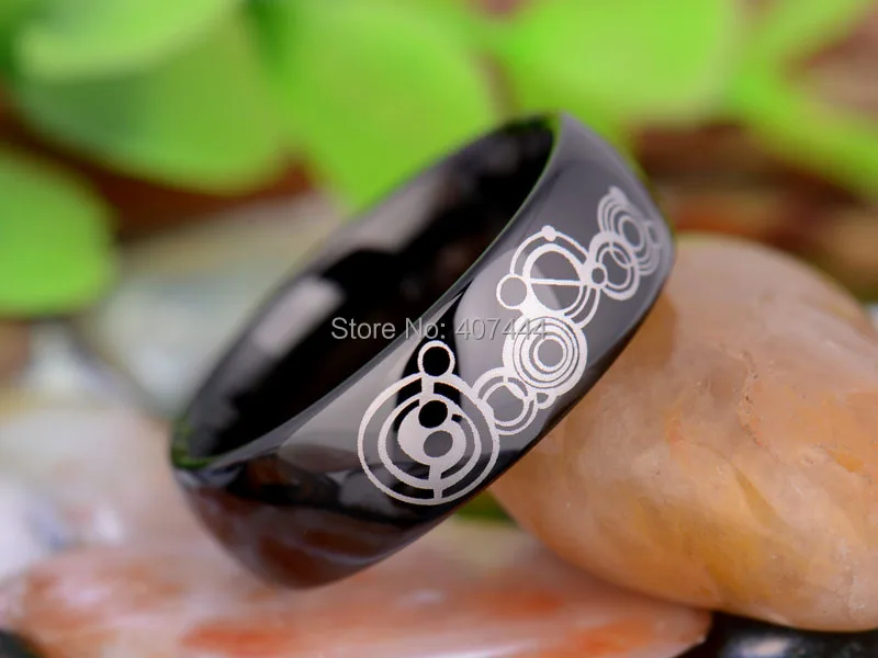 Бесплатная доставка YGK JEWELRY Лидер продаж 8 мм черный купол Gallifreyan Доктор Кто Для Мужчин's Вольфрам обручальное кольцо из карбида