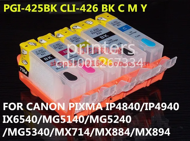 PGI-425 CLI426 перезаправляемый картридж для canon PIXMA IP4840 IP4940 IX6540 MG5140 MG5240 MG5340 MX714 MX884 MX894 5 цвет чернил